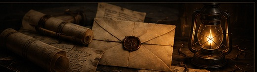 Scrolls, a sealed letter and a lantern
