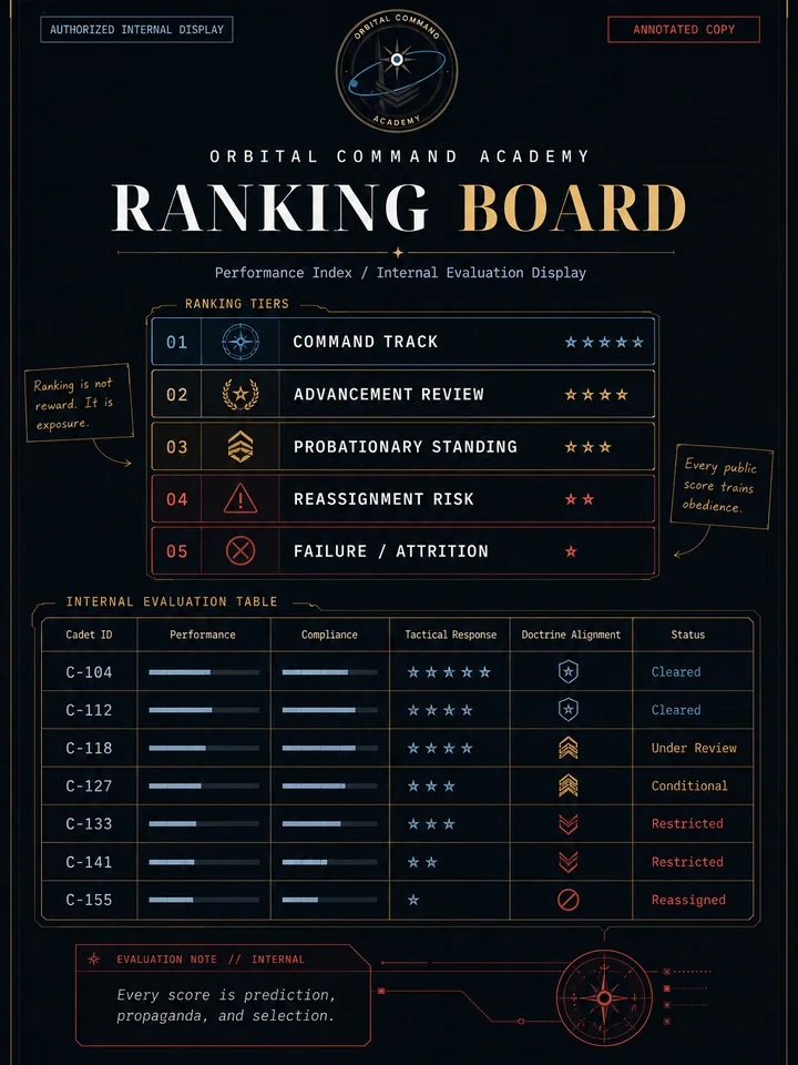 Orbital Command Academy internal ranking board