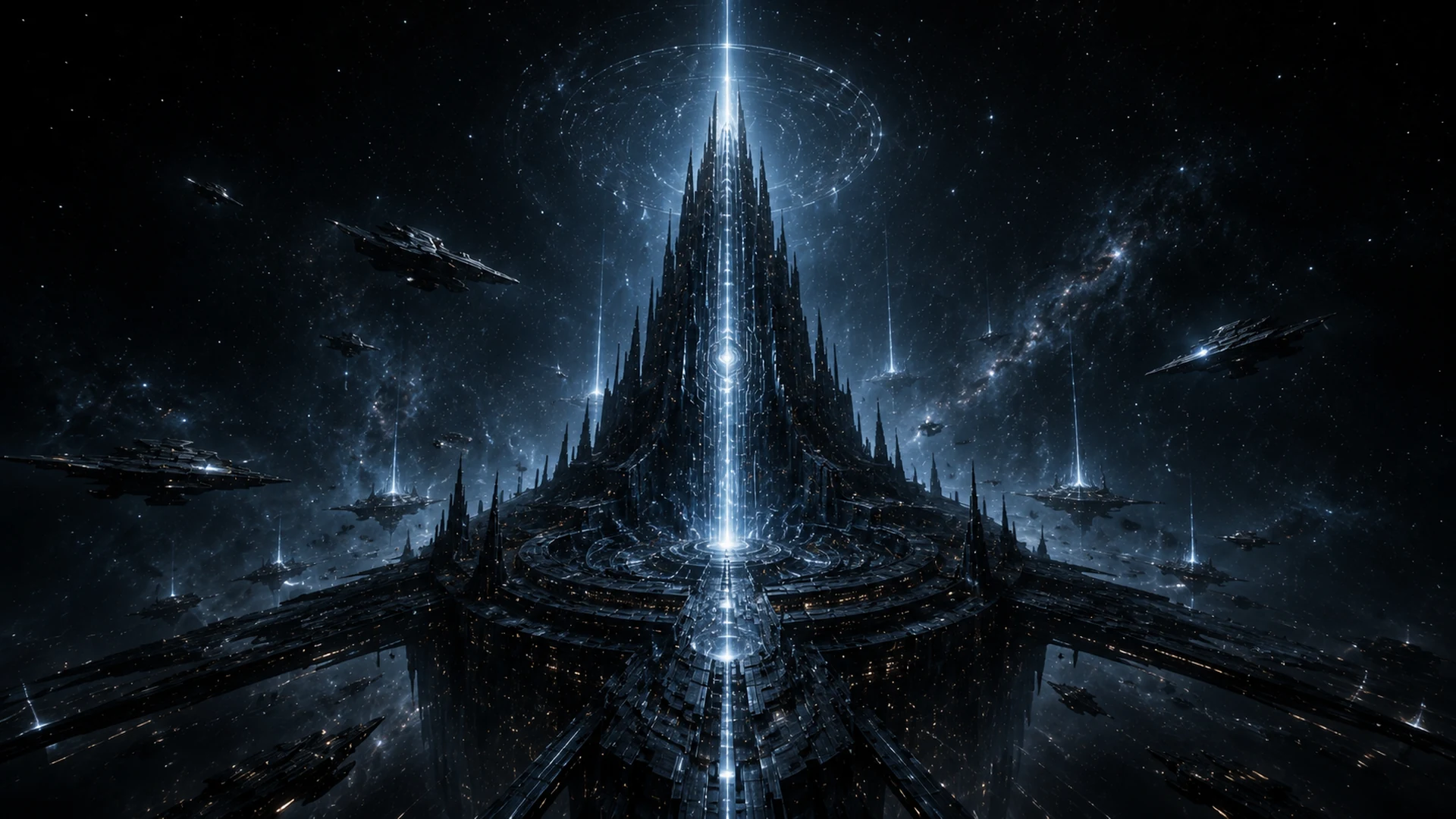 A vast witness network surrounded by ships in deep space