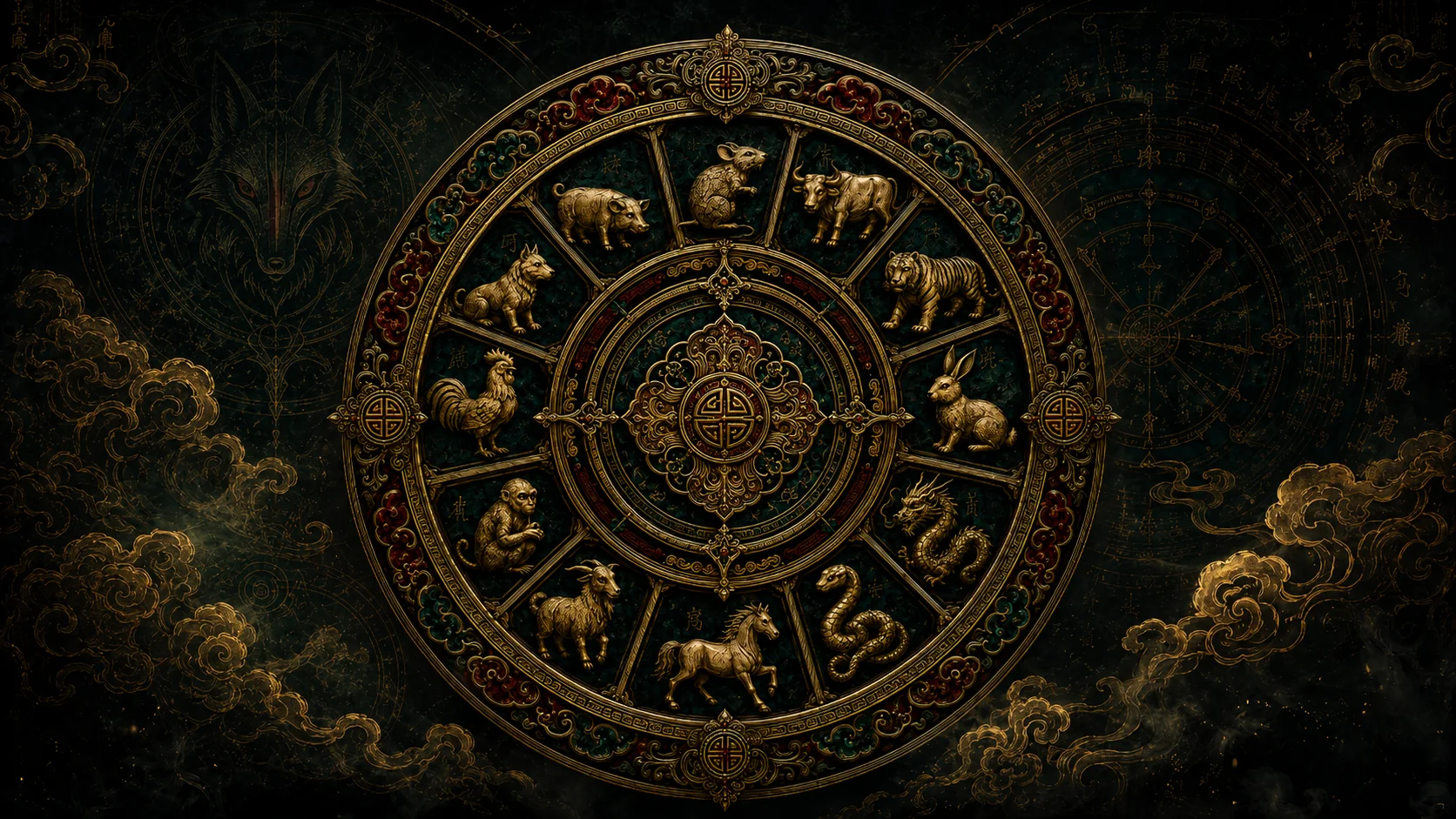 An ornate wheel of the Twelve Shengxiao Seals with a hidden fox presence