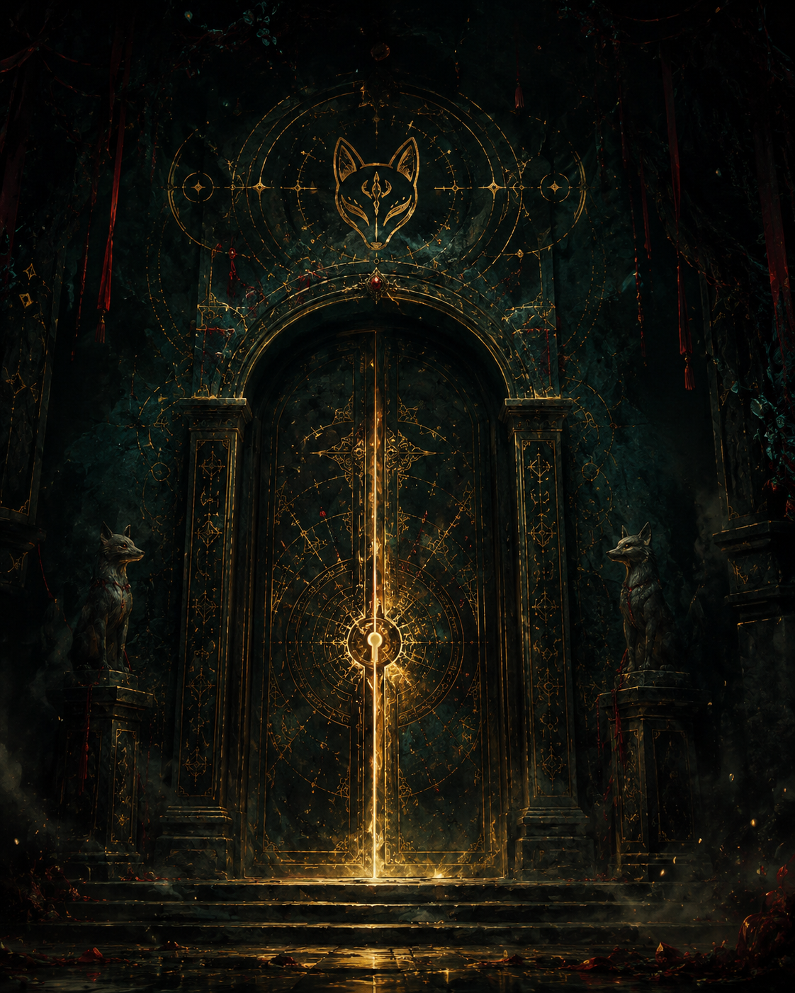 A forbidden academy gate beneath a dark moonlit sky